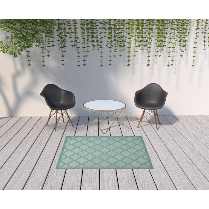 Wildon Home® Rectangle Fara Geometric Machine Made Flatweave Indoor / Outdoor Area Rug in Green